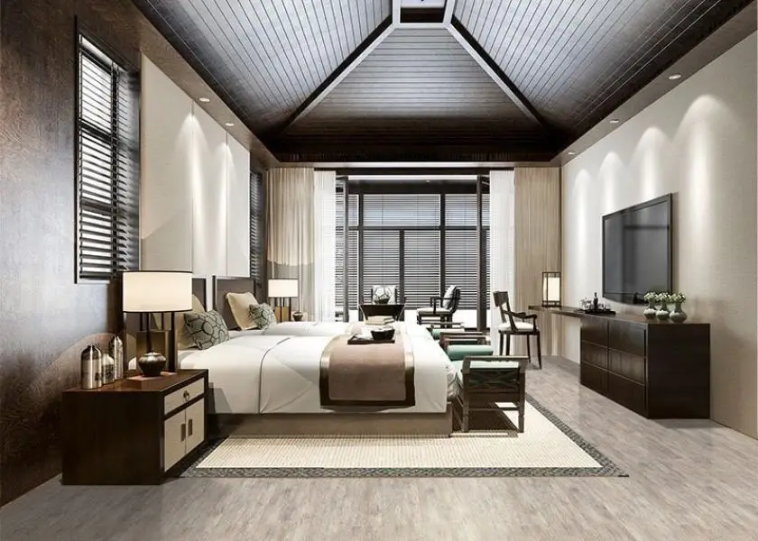 Kamar Hotel Mewah dengan Lantai Kayu